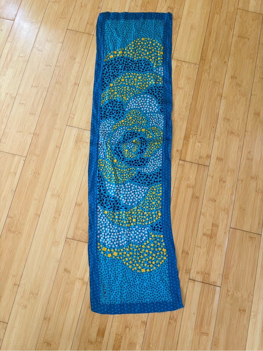 Twinkle by Wenlan for Redken Silk Yellow and Blue Patterned Silk Scarf